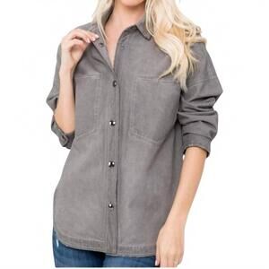 NEW ZIA APPAREL mineral washed denim shacket - plus in ash grey